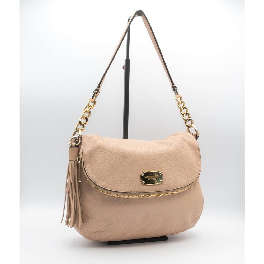 MICHAEL KORS Bedford Beige Leather Shoulder Bag Medium Handbag Tassel Gold